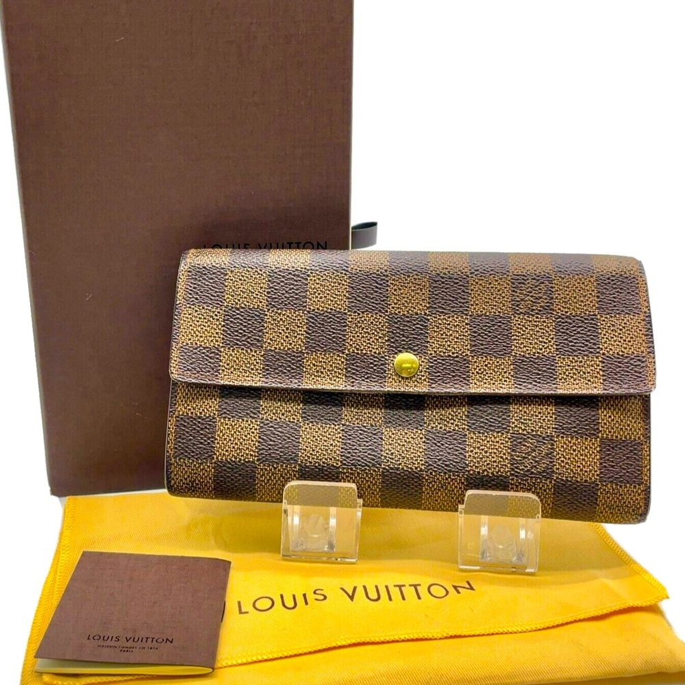 Auth Louis Vuitton Damier Ebene Sarah Long Wallet